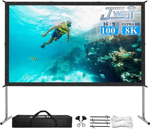 Pantalla de Proyector para Interiores, JWSIT Pantalla de Cine para Exteriores de 100 pulgadas - PVC Mejorado de 3 Capas 16:9 Pantalla de Proyector