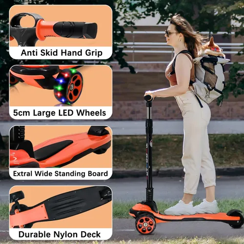 Miniatura 5 de Patinete de 3 ruedas para niños y adolescentes de 6 a 18 años, cubierta extra ancha, 4 alturas ajustables y manubrio plegable, LED intermitente, Azul