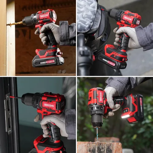 Miniatura 7 de Taladro eléctrico sin escobillas inalámbrico, con batería y cargador 70 N.m 20V Electric drill cordless set 10 batches and storage bag 13 twist