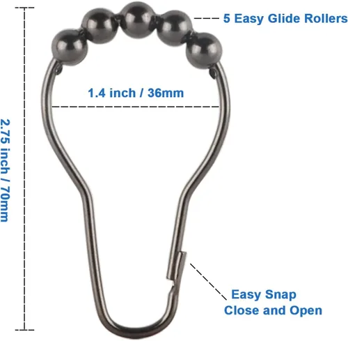 Miniatura 2 de Anillos de ganchos para cortina de ducha, anillos de cortina de ducha de metal inoxidables para cortinas de baño, juego de 12, níquel negro