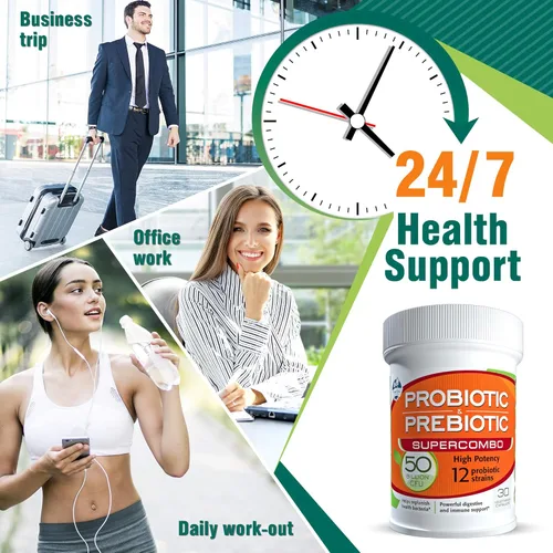 Miniatura 7 de Suplemento prebiótico y probiótico de 50 mil millones de UFC para mujeres y hombres, 12 cepas para apoyo inmunológico diario y salud digestiva, 30