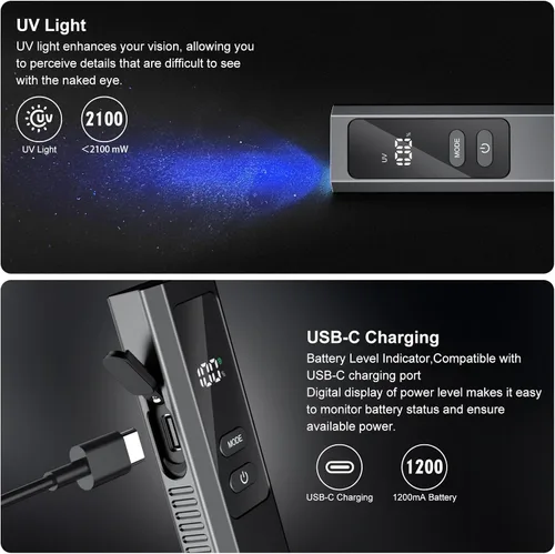 Miniatura 7 de Linterna plana EDC 5IN1 con haz verde, combo recargable de luz blanca de 800 lúmenes, LT010 luces de flash de bolsillo portátiles con imán