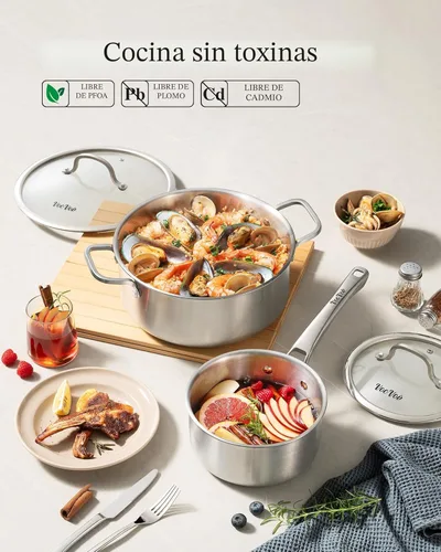 Miniatura 2 de Juego de utensilios de cocina de acero inoxidable, juego de ollas y sartenes de tirador, 10 piezas de utensilios de cocina de inducción de acero