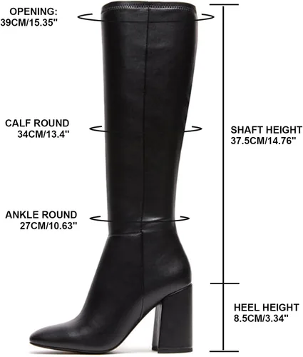 Miniatura 2 de SOVANYOU Botas altas de piel sintética para mujer, punta cuadrada, tacón grueso, hasta la rodilla, con cremallera lateral
