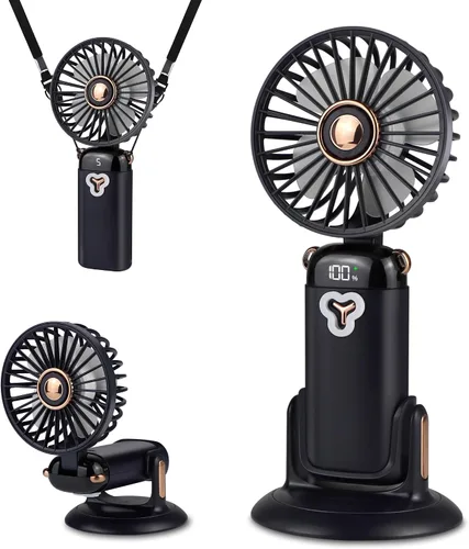 Versátil ventilador portátil 4 en 1, ventilador a pilas con base, ajustable a 90°, mini ventiladores recargables, pantalla digital y capacidad de