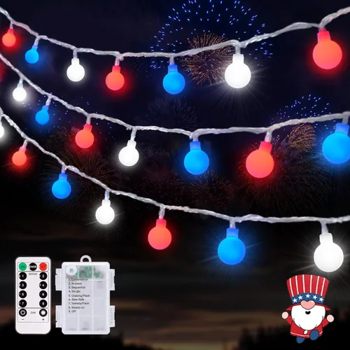 Miniatura 27 de JMEXSUSS 100 luces LED de Navidad a pilas para interiores y exteriores, impermeables, 33 pies, luces de globo en cadena con pilas con control Varios