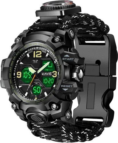 Miniatura 7 de Reloj militar digital de supervivencia 23 en 1, reloj táctico multifuncional y con correa ajustable para hombre, resistente al agua, para verde