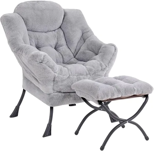Miniatura 17 de MBOOYOME - Silla perezosa con otomano plegable, sillón de acento moderno de ocio con reposabrazos y bolsillo lateral y reposapiés plegable, silla
