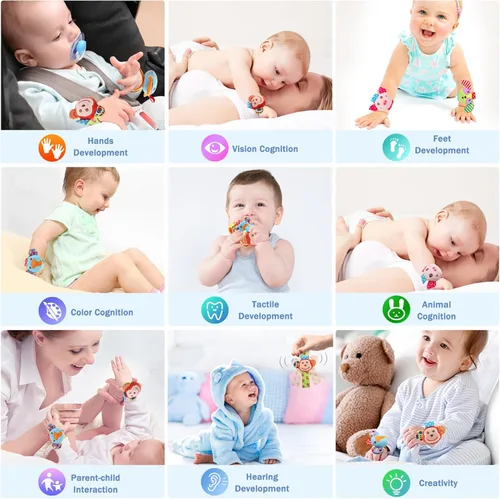Miniatura 5 de BLOOBLOOMAX Sonajeros de calcetín para bebés 0-24 meses, juguetes educativos de animales para pies de bebé