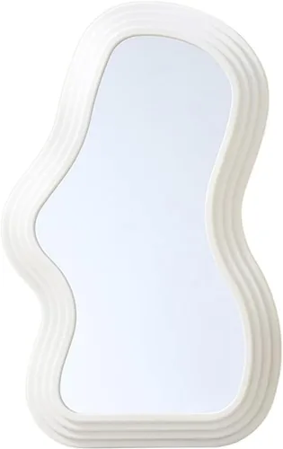 Miniatura 8 de Mokoze Espejo de pared asimétrico, acento decorativo irregular para dormitorio, entrada, sala de estar, decoración estética blanca para montaje