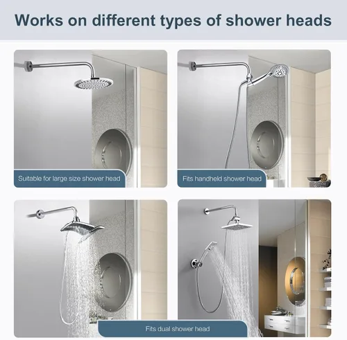 Miniatura 4 de BRIGHT SHOWERS Brazo de extensión de cabezal de ducha de 16 pulgadas con brida, extensor de ducha en forma de L, tubo de ducha extra largo de acero