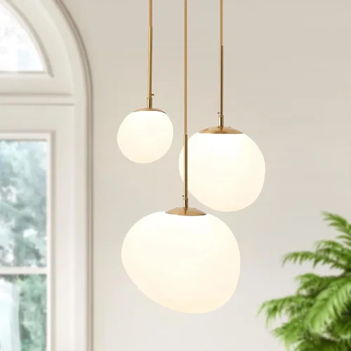 Miniatura 12 de Moderna Lámpara Colgante de 3 Luces de Vidrio en Tono Gris Ahumado con Globo de Cristal Clúster Lámpara de Techo de Estilo Nórdico con Múltiples