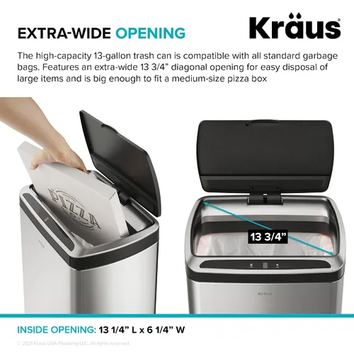 Miniatura 9 de Kraus GarbagePro Bote de basura rectangular de 13 galones manos libres con sensor de movimiento operado por batería en acabado negro mate con tapa