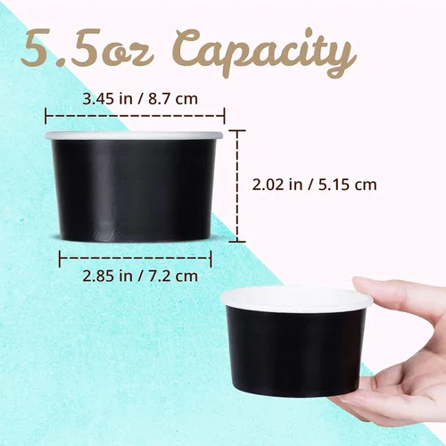 Miniatura 4 de MATICAN Vasos de papel para helado, paquete de 100 cuencos desechables de postre de 5.5 onzas para bebidas calientes y frías, 5.5 onzas, color negro