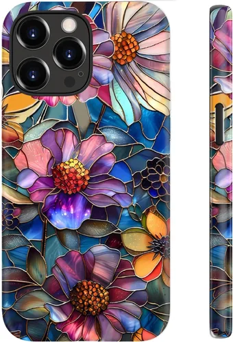 Miniatura 9 de Funda para iPhone 12 Mini, compatible con carga inalámbrica, protección de doble capa con elegante diseño de flores silvestres, silicona suave +