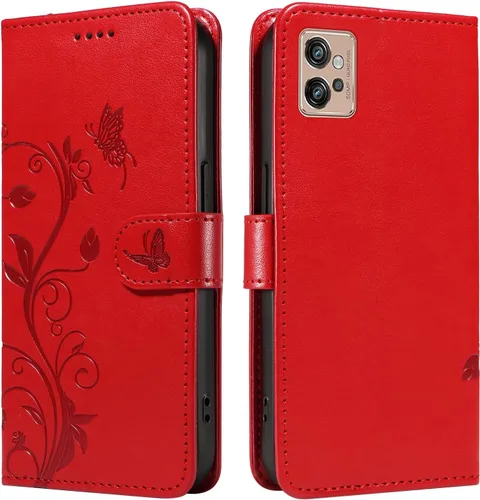 Miniatura 103 de Funda para Motorola Moto E22/E22i, piel sintética, con tarjetero y correa para la muñeca, a prueba de golpes, funda magnética para Motorola Moto Rojo