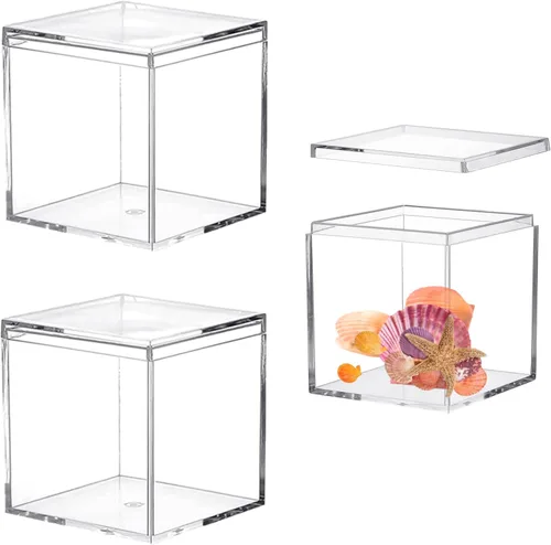 Miniatura 14 de Caja de acrílico transparente con tapa, contenedores de cubo cuadrado de plástico, caja de almacenamiento para el hogar y la oficina, caja