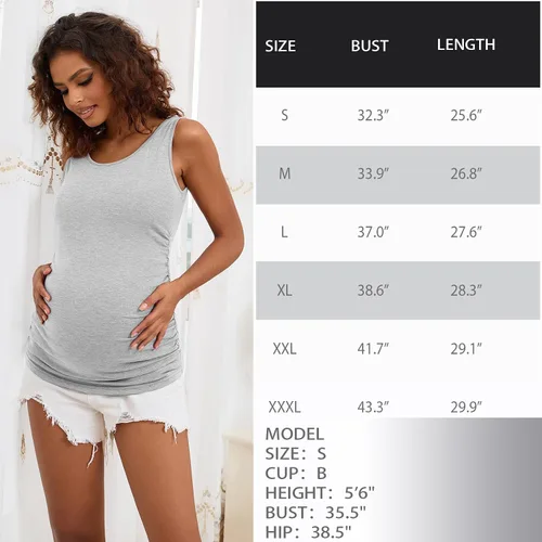 Miniatura 8 de GINKANA Camisetas sin mangas de maternidad fruncidas básicas camisetas de maternidad chaleco ropa de mamá