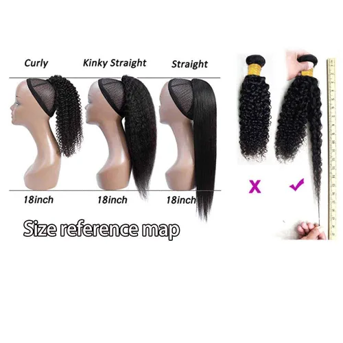 Miniatura 6 de Extensión de cola de caballo con cordón, cabello humano afro rizado para mujeres negras, extensiones de cabello virgen brasileño Remy Yaki