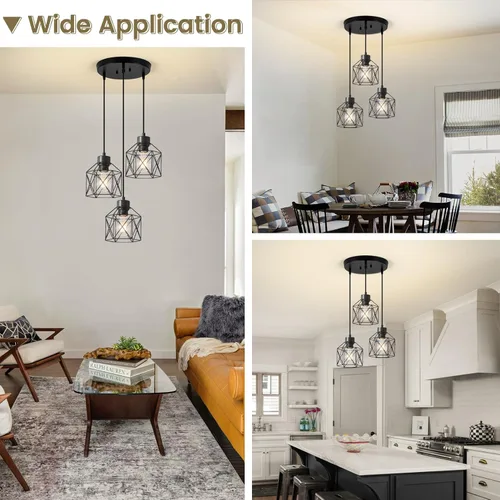 Miniatura 5 de Lámparas colgantes de 3 luces, iluminación colgante de estilo granja, candelabro de comedor, lámpara colgante industrial para isla de cocina