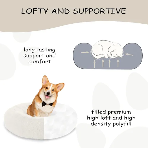 Miniatura 3 de Bunlitent Cama para perro de 23 pulgadas, cama calmante antiansiedad para perros pequeños, cama de dona, cálida, acogedora, suave, linda, redonda