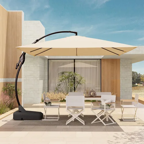 Miniatura 21 de Grand Patio 9x12 pies Sombrilla voladiza con base y funda para exterior, sombrilla rectangular de aluminio para terraza y jardín (Champán, 9x12 pies)
