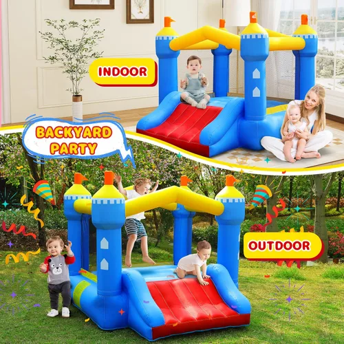 Miniatura 8 de Casa inflable para niños: casa inflable con tobogán para interiores y exteriores, fiesta de cumpleaños en el patio trasero, pequeño castillo animoso