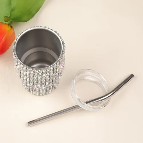 Miniatura 5 de INSTOME Vaso de Chupito Brillante de 3 oz - Mini Vasos Tachonados con Pedrería con Pajitas, Brillo Similar a Diamante para Fiestas Glamorosas y Uso