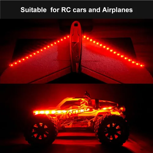 Miniatura 6 de Tiras de luz LED impermeables para autos RC, camiones, aviones, barcos, drones, ala fija, modelo de ala AR, luz de resplandor inferior (rojo)