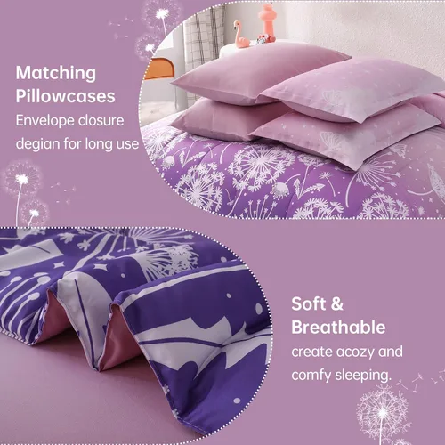 Miniatura 60 de Dinjoy Juego de edredón para niñas, tamaño individual, colorido, azul, rosa, morado, arcoíris, juego de ropa de cama de 6 piezas en una bolsa
