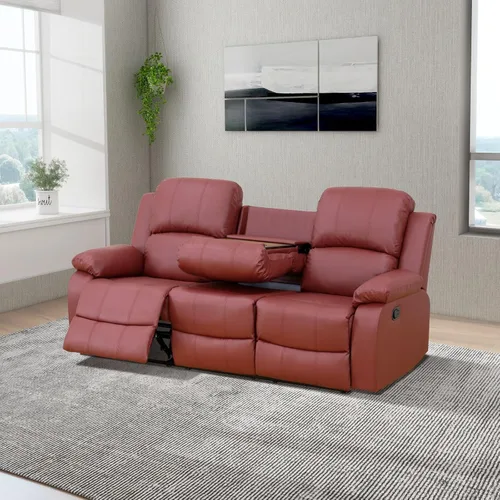 Miniatura 15 de Conjunto de sofá para sala de Estar, sillón reclinable de cuero transpirable, sofá de 3 plazas para cine en casa con portavasos para apartamento
