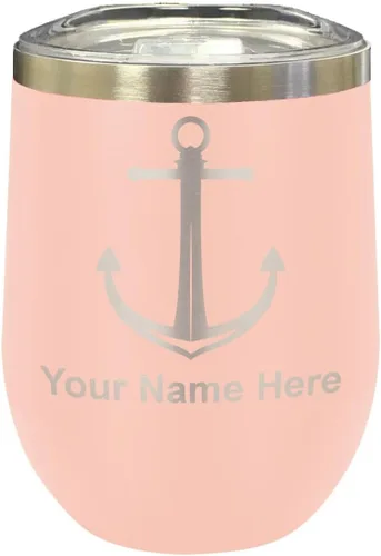 Miniatura 35 de LaserGram Vaso de vino de acero inoxidable de doble pared, ancla de barco, grabado personalizado incluido (negro)
