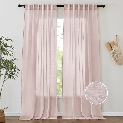 Miniatura 10 de PONY DANCE Cortinas transparentes de 84 pulgadas de largo, filtro de luz de gasa con aspecto de lino semitransparente para decoración del hogar
