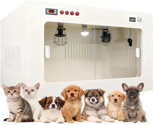 QIANG Kit esencial de supervivencia para mascotas recién nacidas, incubadora calentada todo en uno con ventilación y luz LED, para cachorros y