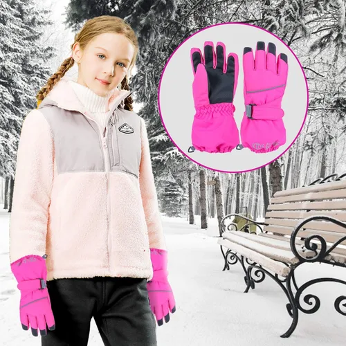Miniatura 2 de Guantes de esquí para niños, impermeables, cálidos, para clima frío, resistentes al viento, antideslizantes, para snowboard y nieve (4-14 años)