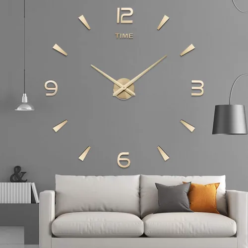Miniatura 2 de AILILIFE Reloj de pared 3D DIY con adhesivo para decoración de espejo, sin marco, kit de reloj de pared grande para el hogar, sala de estar, Dorado