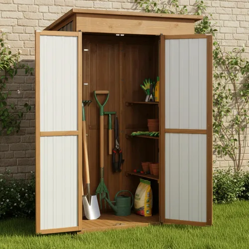 Miniatura 2 de Armario de almacenamiento para exteriores de 51 pulgadas de largo, impermeable, con estantes, cobertizo de almacenamiento exterior, armario alto