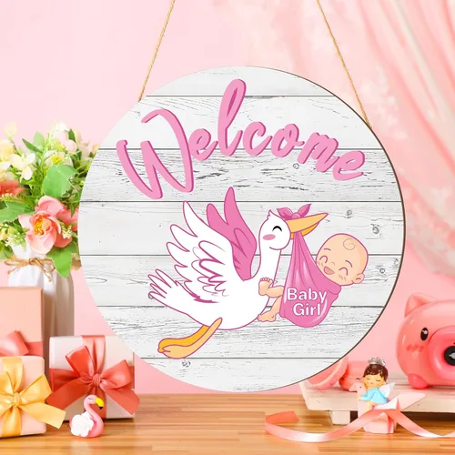 Miniatura 8 de Chunful Letrero de bienvenida para puerta de bebé niño, decoración redonda de madera rústica, decoración de casa de campo, decoración de puerta