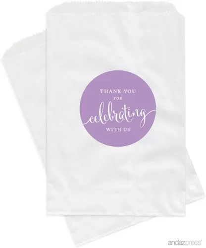 Miniatura 30 de Andaz Press Bolsas de regalo personalizadas para mesa de postre, agradecimiento por celebrar con nosotros, aguamarina, paquete de 24, personalizadas