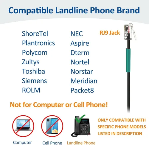Miniatura 2 de Wantek Auriculares de teléfono con cable RJ9 con micrófono y cancelación de ruido compatibles con Plantronics Polycom VVX310 410 Yealink S12 Avaya
