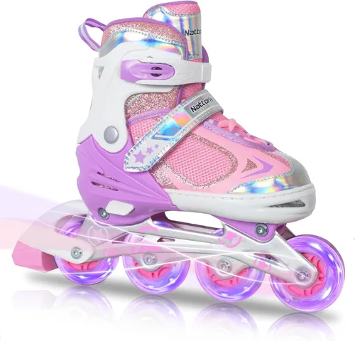 Nattork Blade - Patines para niños con rueda iluminada, para exteriores e interiores, patines negros en línea iluminados para niños pequeños de 5 a