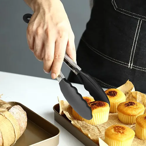Miniatura 7 de HINMAY Mini pinzas con puntas de silicona pinzas de cocina de 7 pulgadas, juego de 3 (negro)