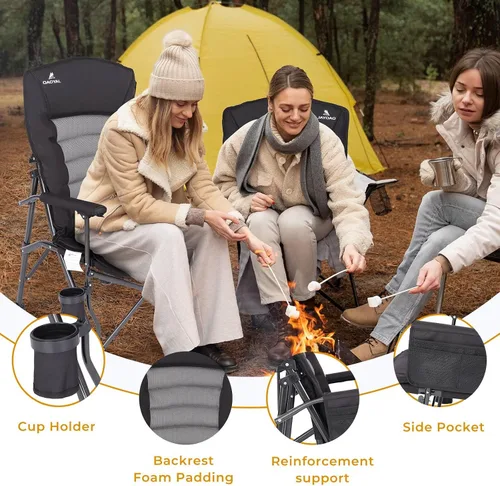 Miniatura 4 de Sillas de campamento para adultos, respaldo ajustable, silla de campamento plegable de gran tamaño, soporta 350 libras para exteriores con Negro