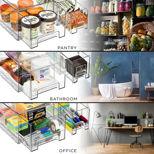 Miniatura 7 de Sorbus 1 cajón grande y 2 pequeños transparentes y apilables – Cajones organizadores de plástico con asas – Cajones de almacenamiento extraíbles