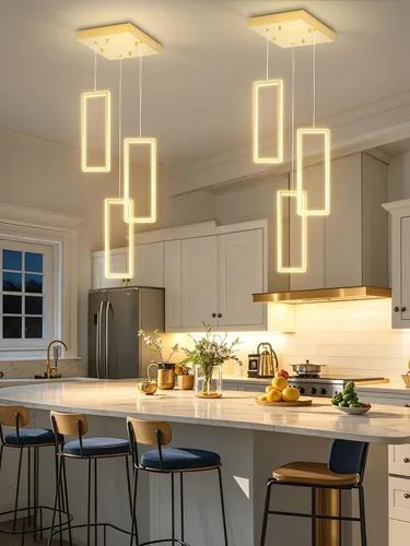 Miniatura 22 de ykolupty Moderno candelabro LED ajustable colgante negro lámpara colgante 3 luces rectangulares candelabros para cocina, escalera de isla comedor