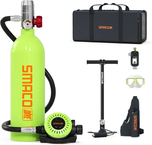Miniatura 10 de SMACO Mini tanque de buceo 1L tanque de buceo portátil reutilizable buceo kit de cilindro de oxígeno para snorkel y rescate de emergencia S400