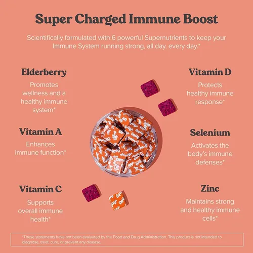 Miniatura 3 de Chewsy - Masticables afrutados de apoyo inmunológico 6 en 1 con saúco - Vitamina C, A y D, zinc y selenio - Envueltos individualmente - Suministro