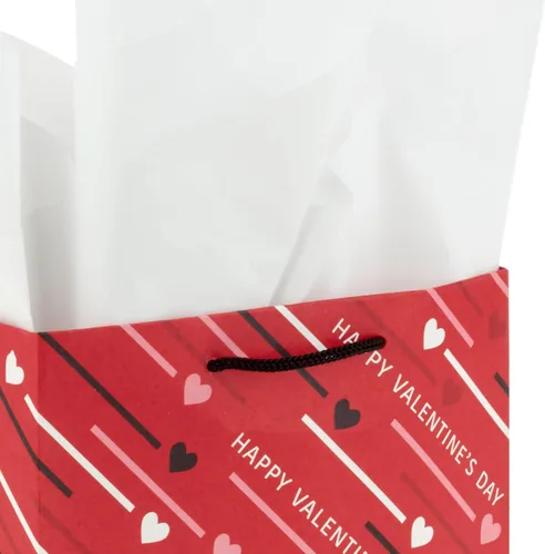 Miniatura 6 de Hallmark Bolsas medianas de regalo para el día de San Valentín de 8.8 pulgadas con papel de seda (corazones diagonales y rayas, paquete de 3)