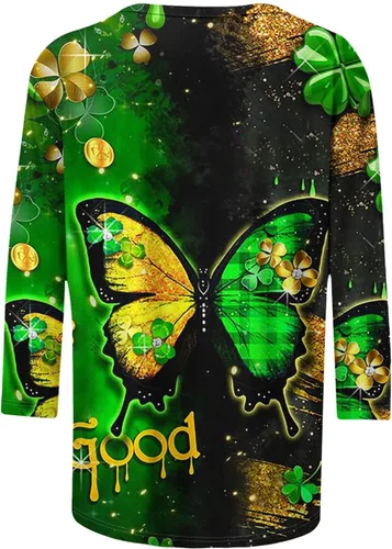 Miniatura 3 de Womens 34 Sleeve Graphic T-Shirts Shamrock Print Tops Round Neck Blouse St Patricks Day Pullover Tees Elegant Tunic