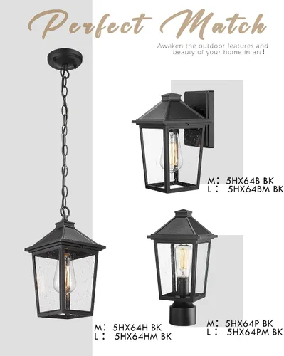 Miniatura 6 de Lámpara de pared para exteriores, linterna de pared exterior HWH, luces de porche al aire libre con pantalla de vidrio sembrado para puerta, garaje